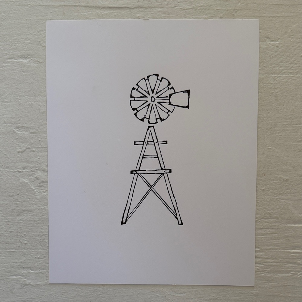 Minimalist Black and White Windmill Art Print